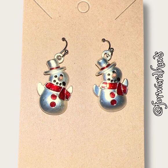 Bundle Sale 3 for $15 | Silver Tone Snowman Earrings – 1 Inch - Picture 3 of 7